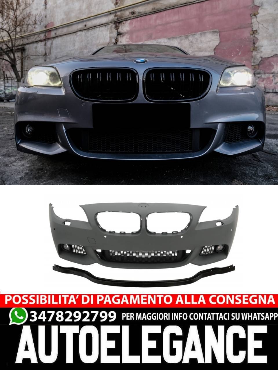 Paraurti anteriore con griglie centrali a doppio rene adatto per BMW Serie 5 F10