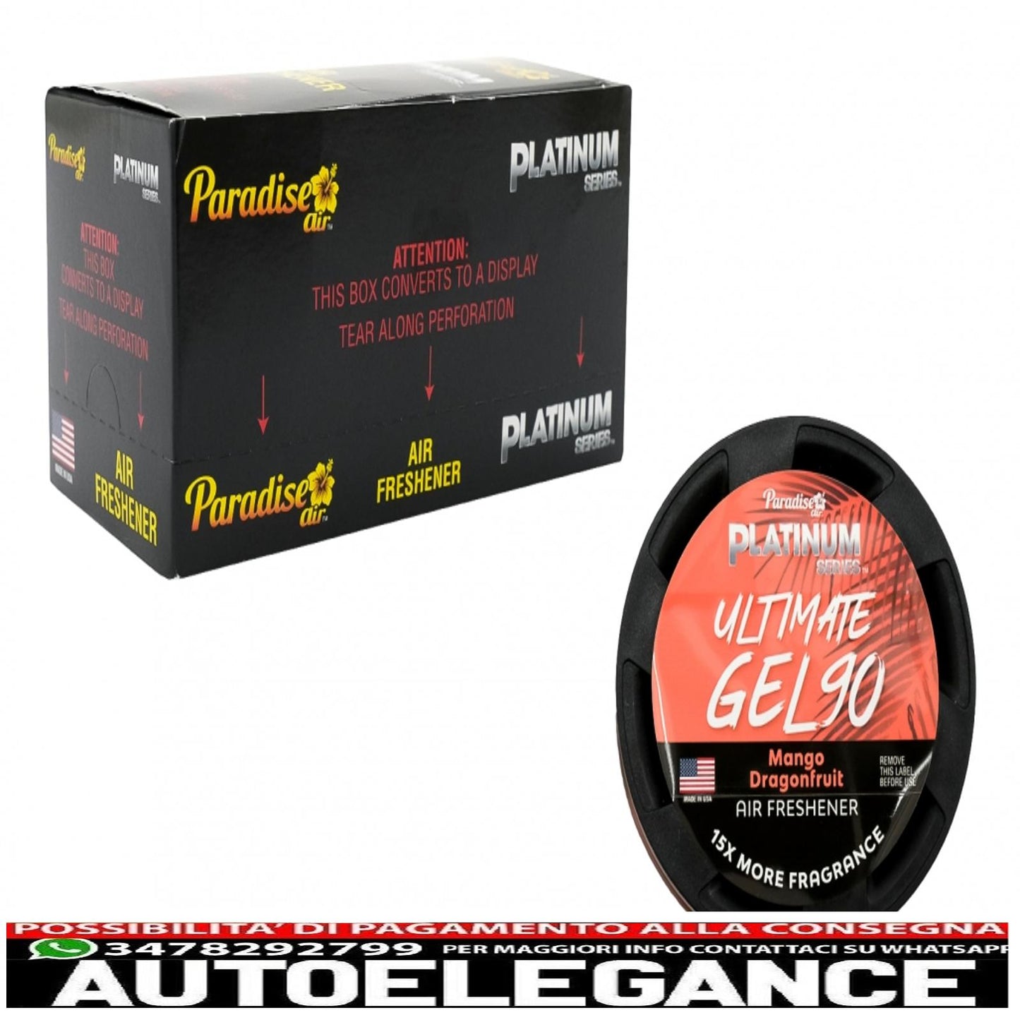 Paradise Fresh Air Ultimate Gel Deodorante per ambienti Platinum Series Elimina odori 4 vasetti Mango Dragonfruit