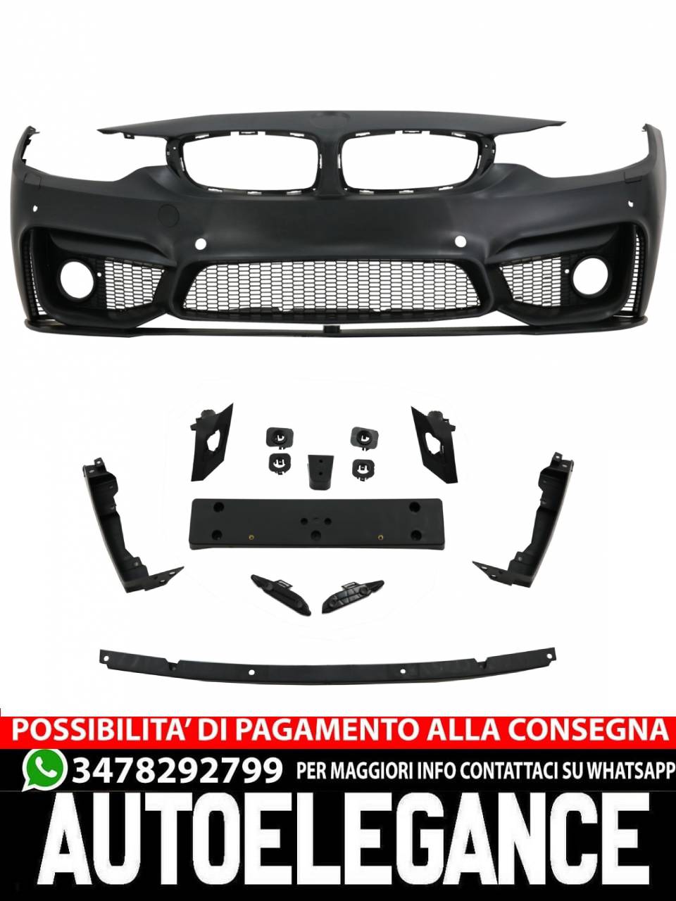 Paraurti anteriore con griglie Piano Black adatto per BMW Serie 4 F32 Coupé F33