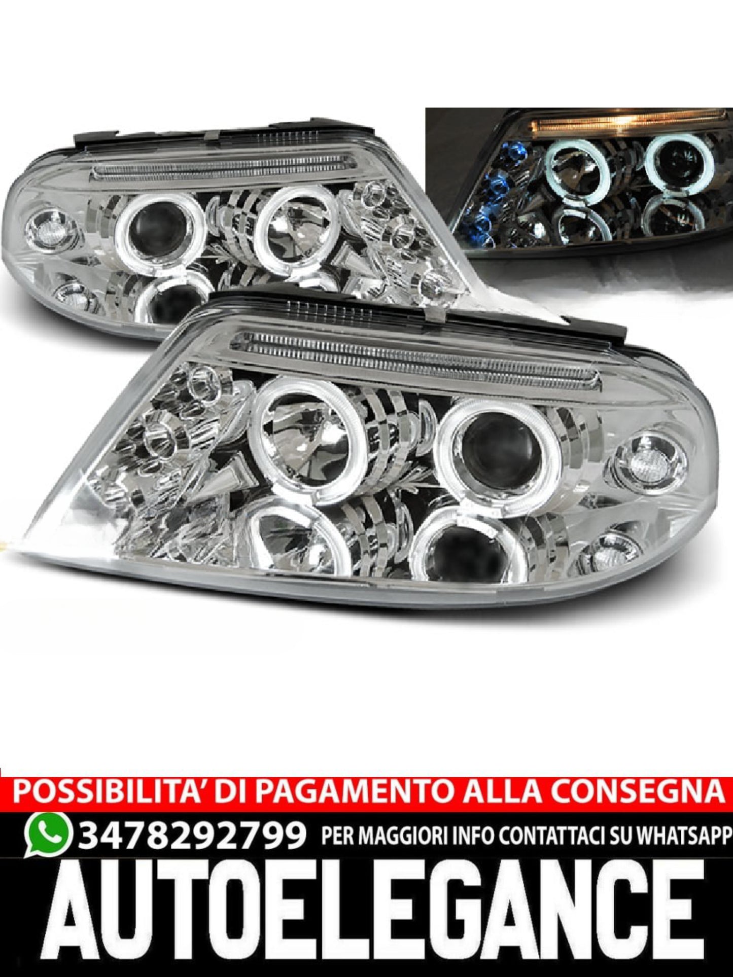FARI ANTERIORI ANGEL EYES CROMATI ADATTI PER VW PASSAT 3BG 09.00-03.05