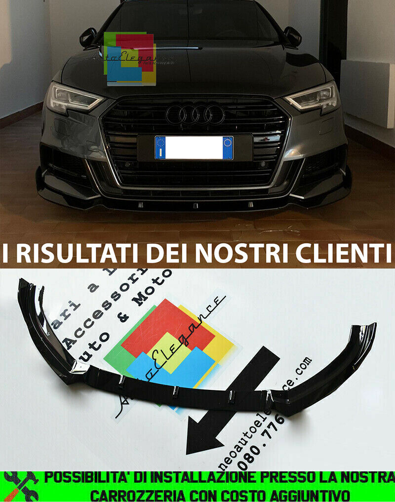 AUDI A3 8V 2012+ FACELIFT SOTTO PARAURTI ANTERIORE ABS NERO RS3 DESIGN SPLITTER AUTOELEGANCERICAMBI