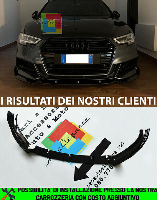 AUDI A3 8V 2012+ FACELIFT SOTTO PARAURTI ANTERIORE ABS NERO RS3 DESIGN SPLITTER AUTOELEGANCERICAMBI