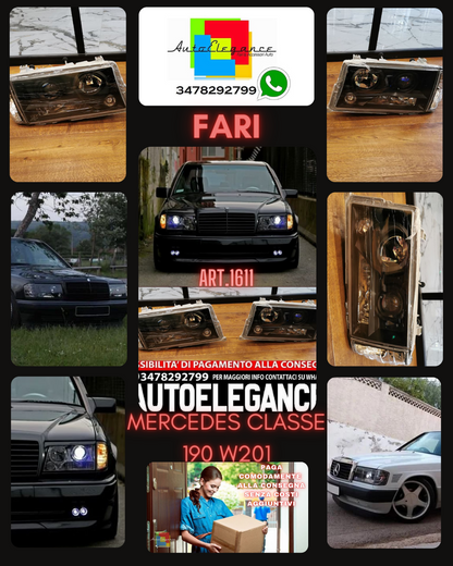 FARI ANTERIORI ADATTI PER MERCEDES 190 W201 1982-1993 LOOK NERI DESIGN SPORTIVI