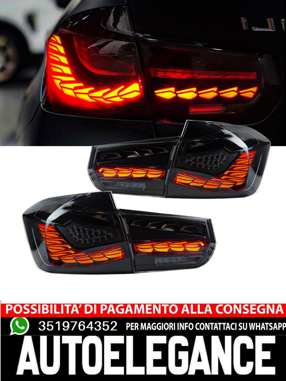 Luci dinamiche  OLED  posteriori nere adatte per BMW Serie 3 berlina F30 F80