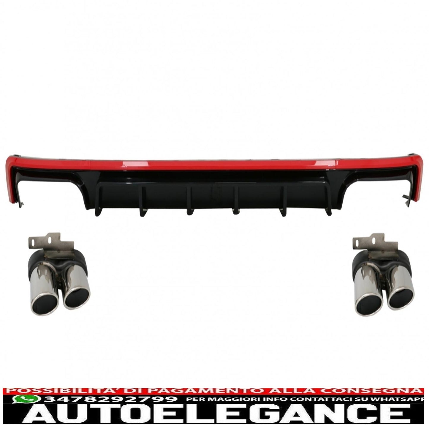 Rear bumper valance diffuser with exhaust tips suitable for audi a6 c8 4k avant sedan (2018-up) red s6 design
