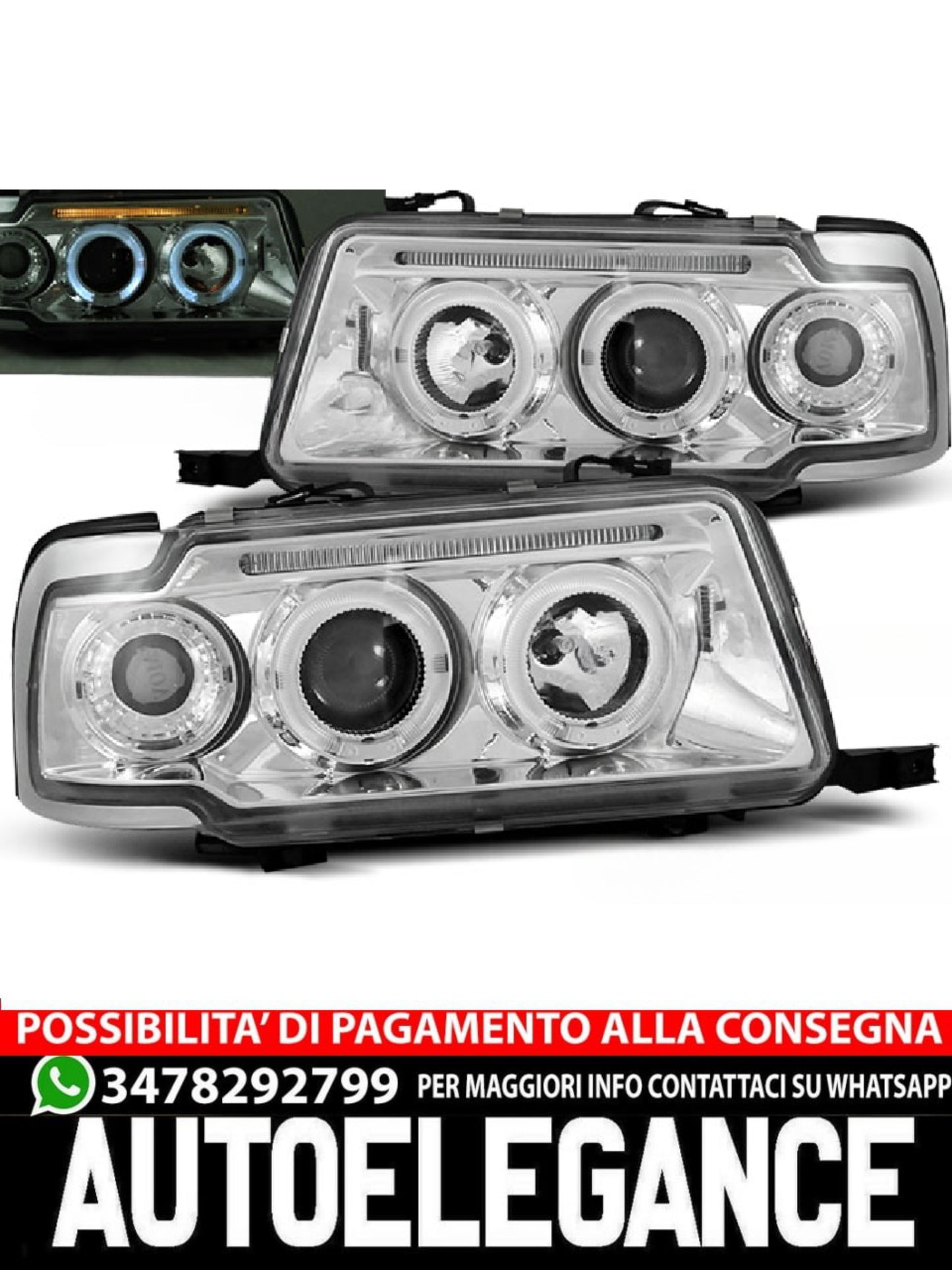 FARI ANTERIORI ANGEL EYES CROMATI ADATTI COMPATIBILI PER AUDI 80 B4 09.91-04.96