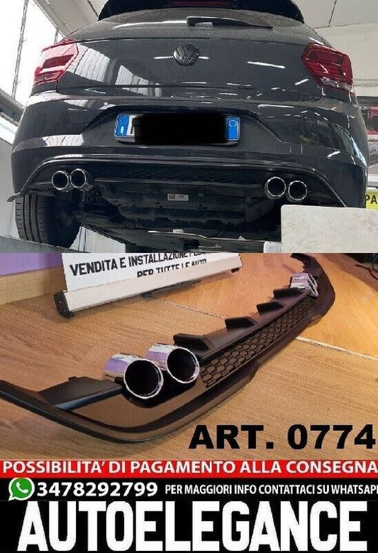 VW POLO AW1 REAR DIFFUSER UNDER BUMPER FOUR TIP GLOSS BLACK