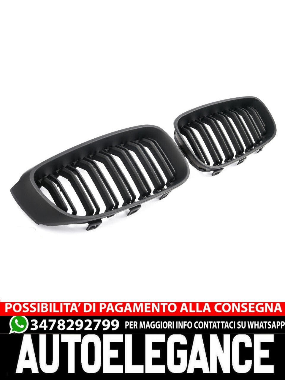 ADATTO PER BMW SERIE 3 F34 GT SPORT GRILL DOPPIO PONTE NERO OPACO