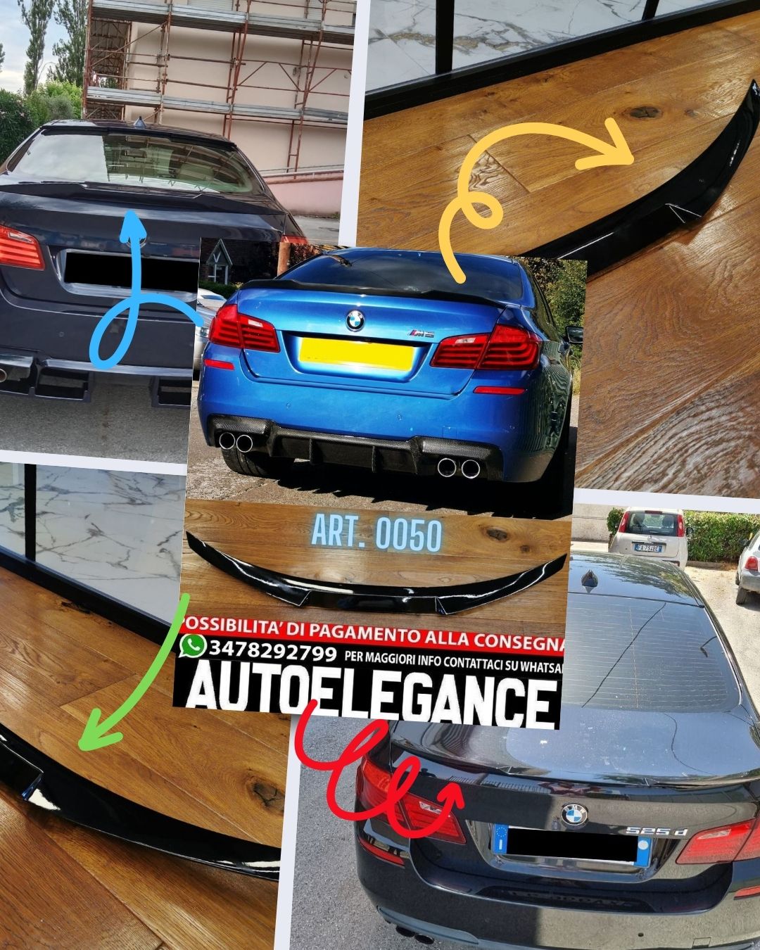 SPOILER ADATTO PER BMW SERIE 5 F10 LOOK M5 DESIGN NERO LUCIDO