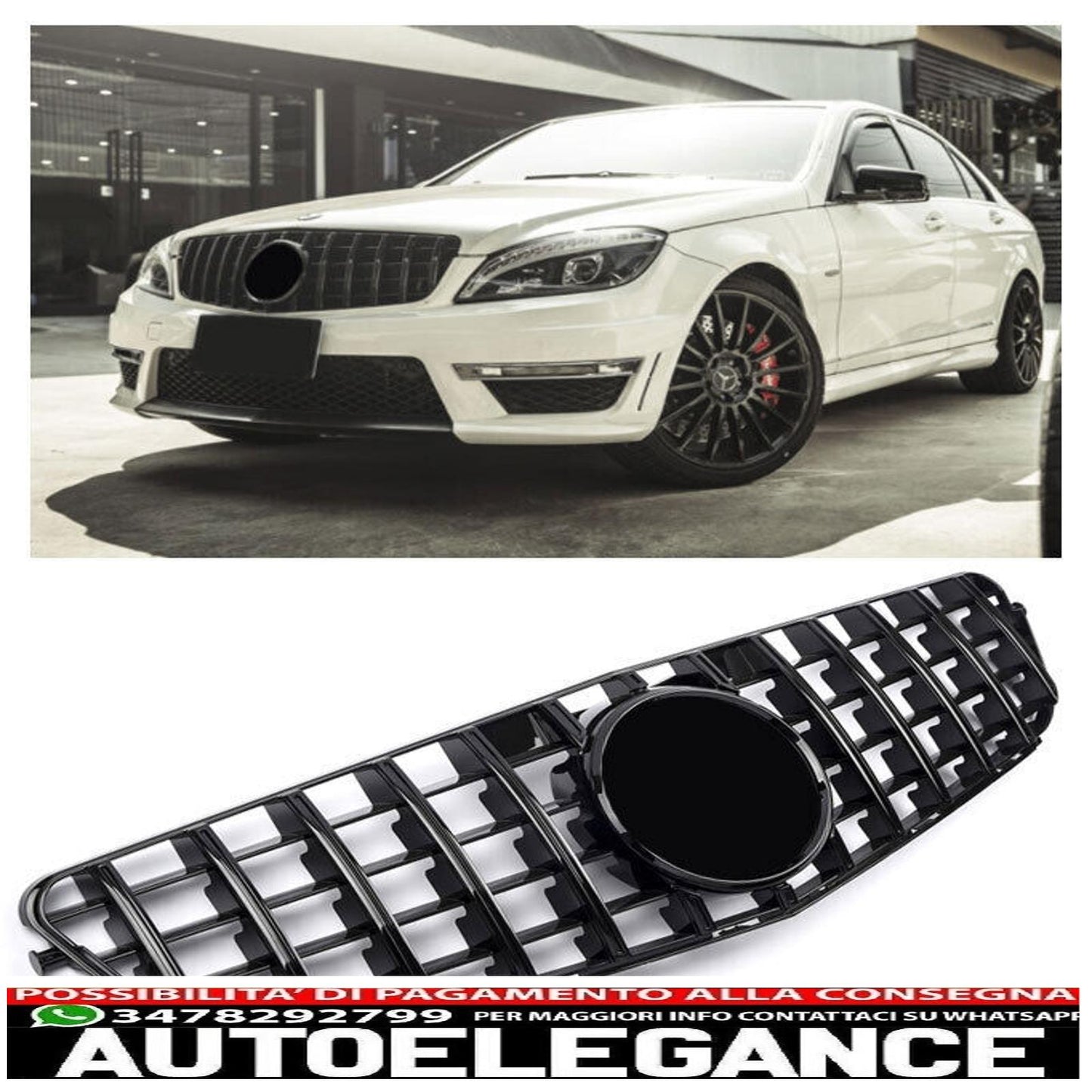 Griglia del radiatore Sport Panamericana GT adatta per Mercedes W204 + stella nera