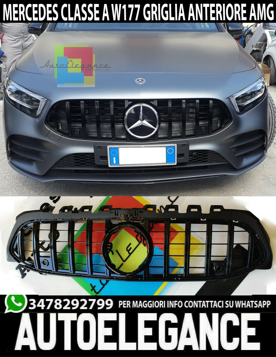 GRIGLIA ANTERIORE ADATT MERCEDES CLASSE A W177 MASCHERINA AMG PANAMERICANA BLACK