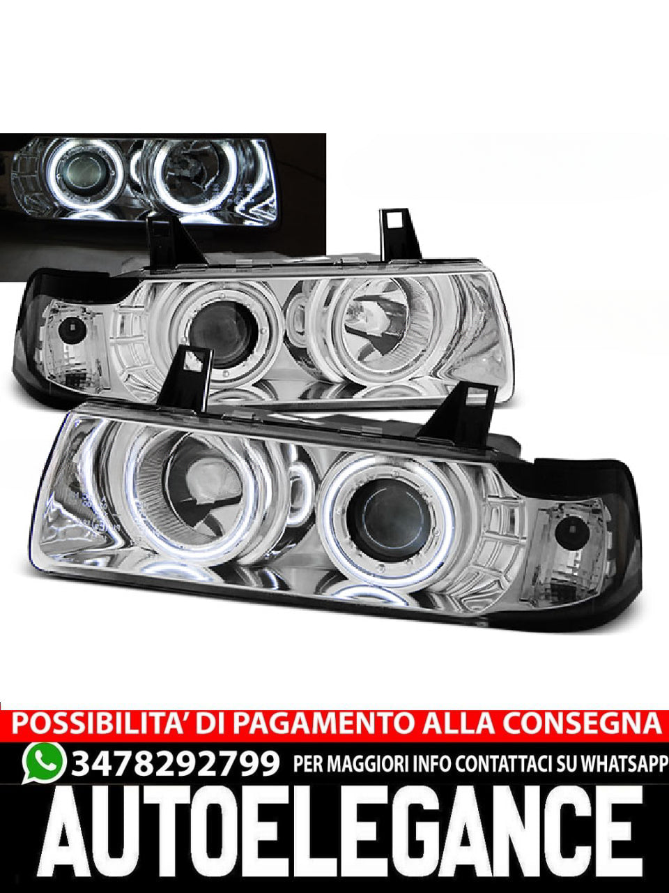 FARI ANTERIORI ANGEL EYES CCFL CROMATI ADATTI per BMW E36 12.90-08.99 C/C