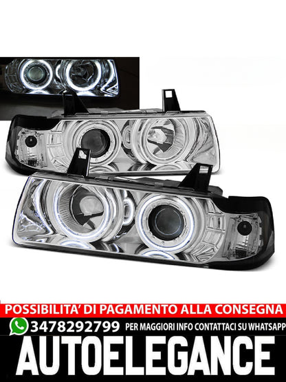 FARI ANTERIORI ANGEL EYES CCFL CROMATI ADATTI per BMW E36 12.90-08.99 C/C