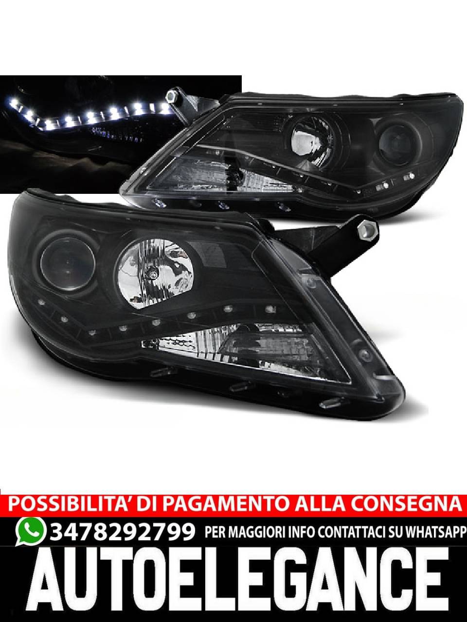 FARI ANTERIORI DAYLIGHT NERO per VW TIGUAN 10.07-11