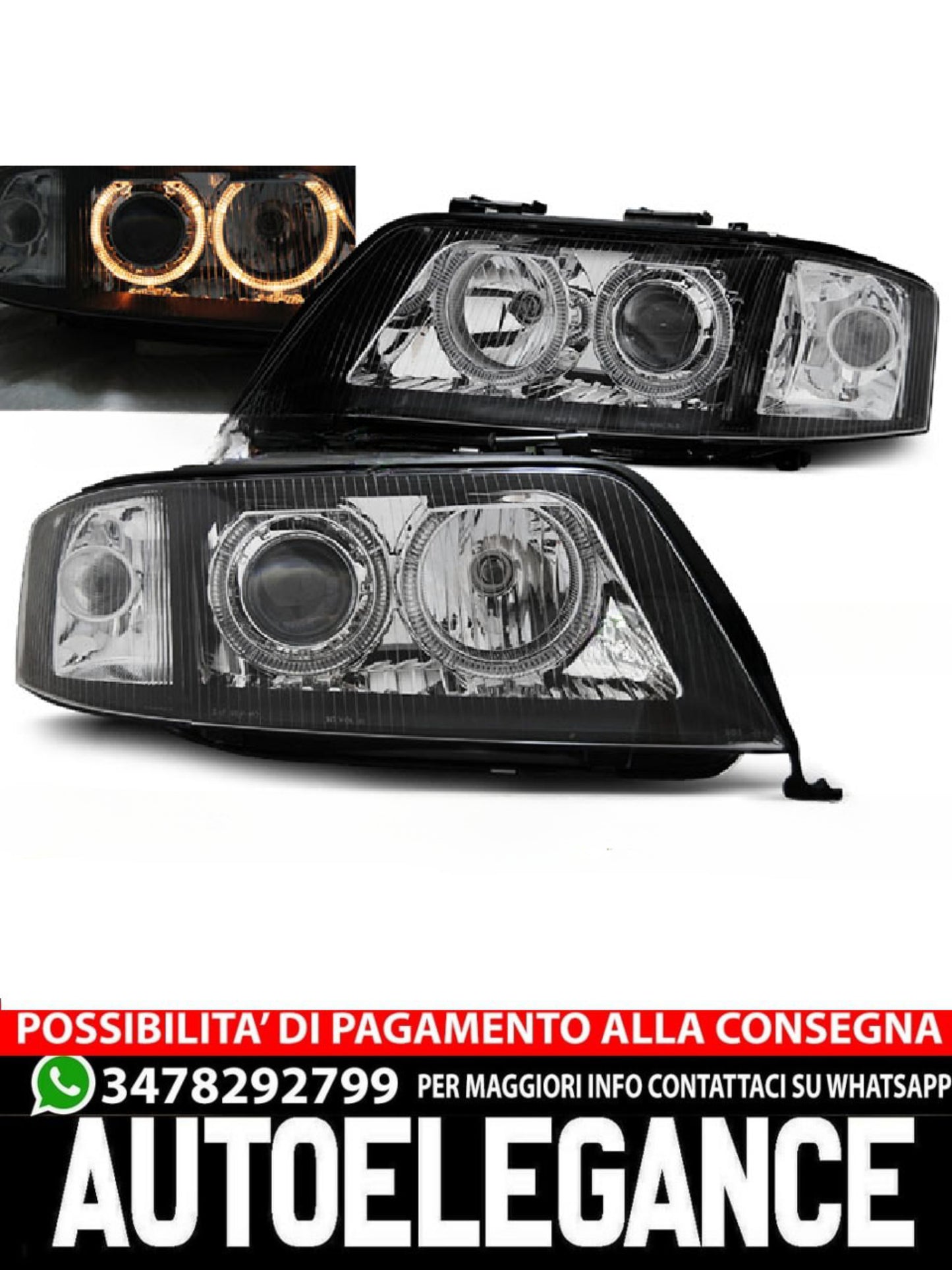 XENON HEADLIGHTS ANGEL EYES BLACK suitable compatible for AUDI A6 10.99-06.01 