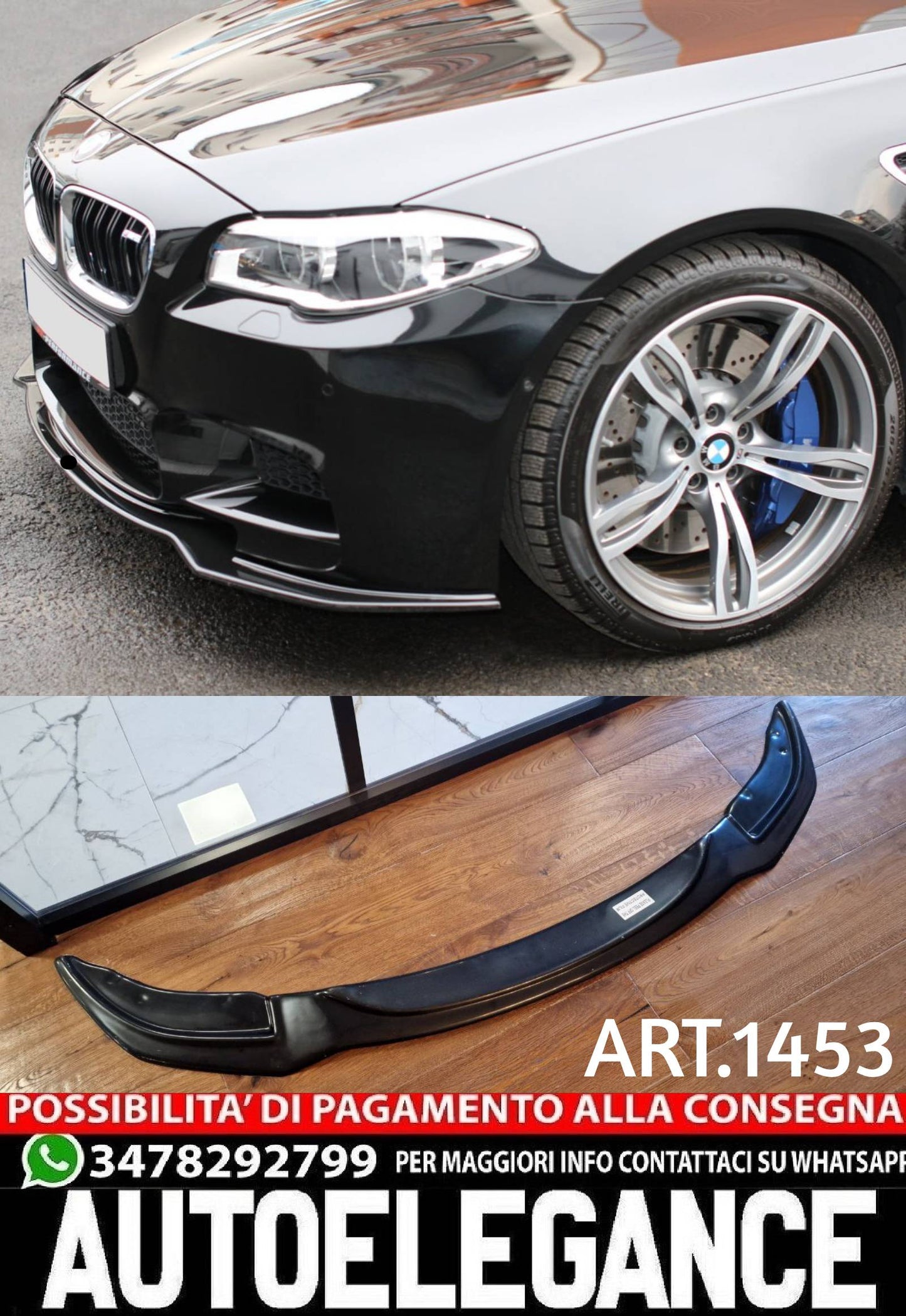 SPLITTER ADATTO PER BMW SERIE 5 F10 F11 M5 2010-2017 LOOK SPORTIVO NERO LUCIDO