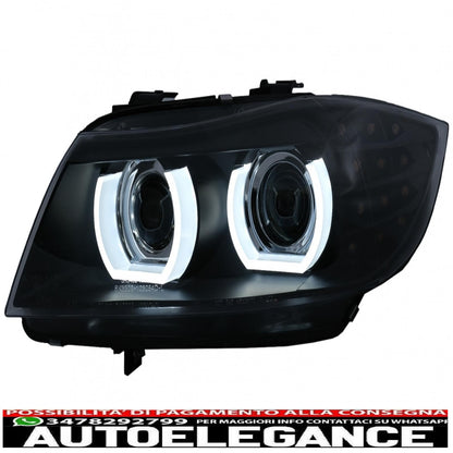 3D angel eye led drl xenon headlights suitable for bmw 3 series e90 e91 lci (2008-2011) black 