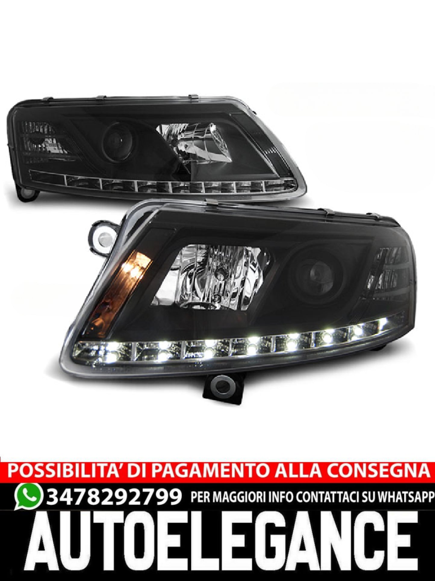 FARI ANTERIORI TRUE DRL NERO ADATTI COMPATIBILI PER AUDI A6 C6 04.04-08