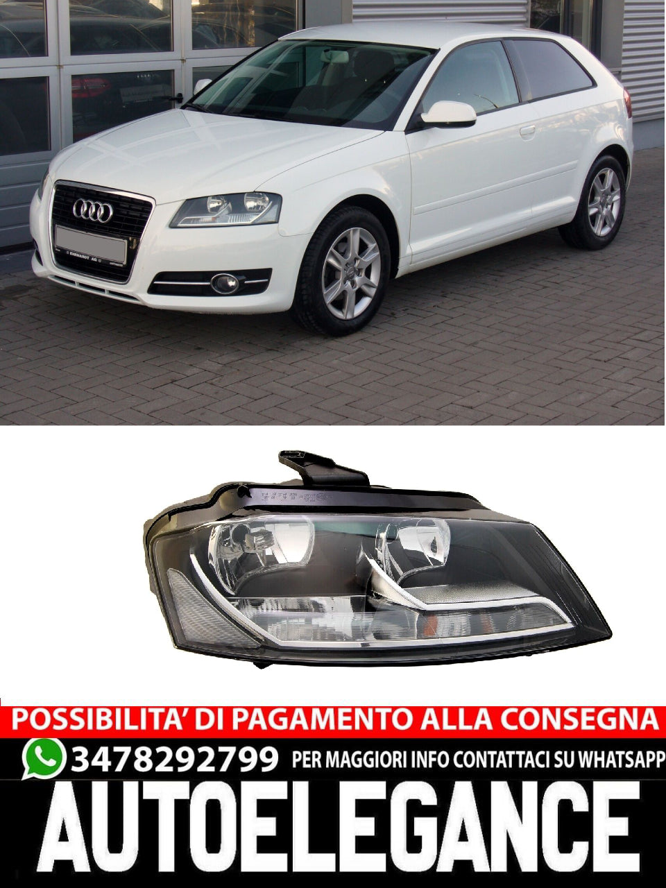 Headlights for Audi A3 8P 2008- Facelift Sportback Limousine Cabrio H7 LWR 