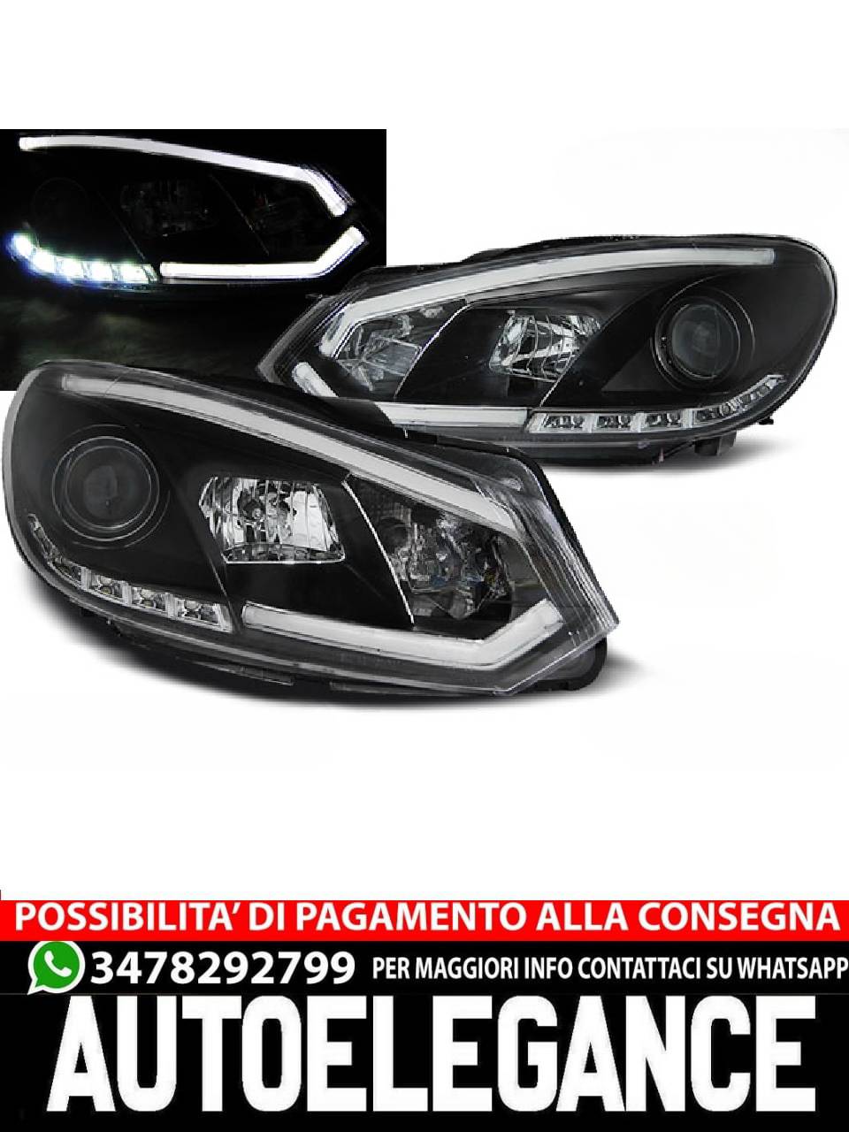 BLACK DRL HEADLIGHT TUBE for VW GOLF 6 10.08-12