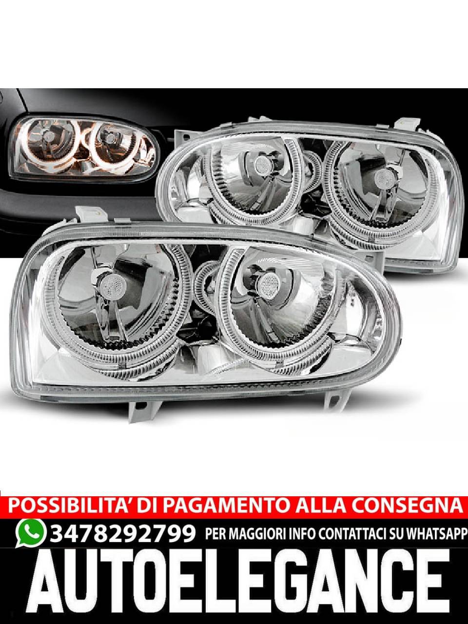CHROME ANGEL EYES HEADLIGHTS for VW GOLF 3 09.91-08.97 