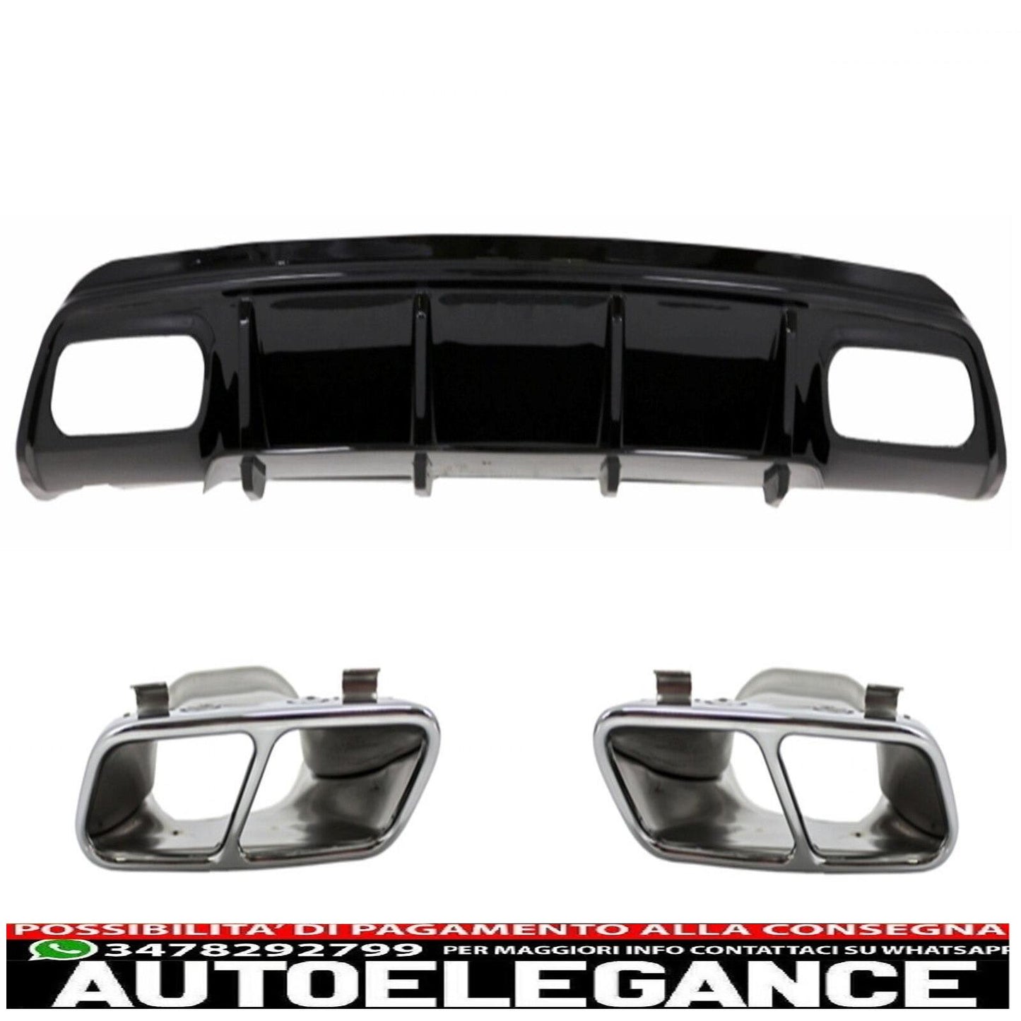 Diffusore Posteriore Nero per Mercedes A W176 12-15 A45 Look Marmitta Punte Cromate-mostra il titolo originaleTesto originaleRear Diffuser Black for Mercedes A W176 12-15 A45 Look Muffler Tips Chrome