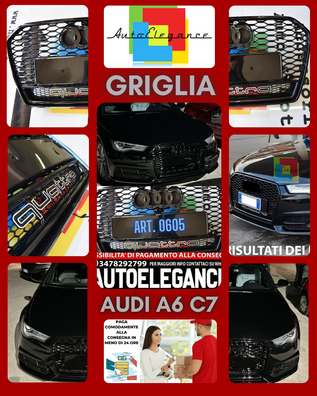 GRIGLIA ANTERIORE ADATTA PER AUDI A6 4G C7 2015-2018 LOOK RS6 QUATTRO NERA