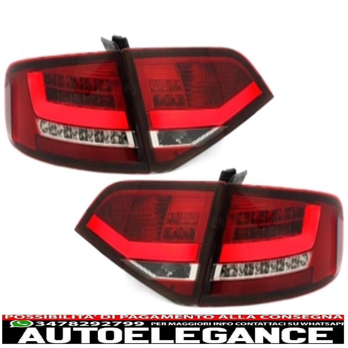 fanali posteriori a led con diffusore posteriore e terminali di scarico adatti per audi a4 b8 8k berlina (2007-2010) design rosso / trasparente rs4
