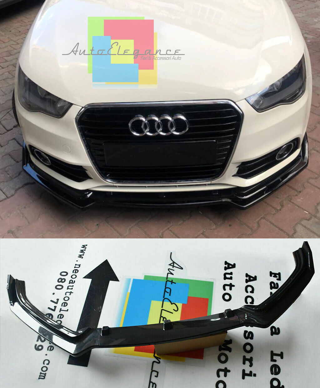 AUDI A1 2010-2016 LAMA SOTTO PARAURTI ANTERIORE NERO LUCIDO IN ABS RS SPLITTER AUTOELEGANCERICAMBI