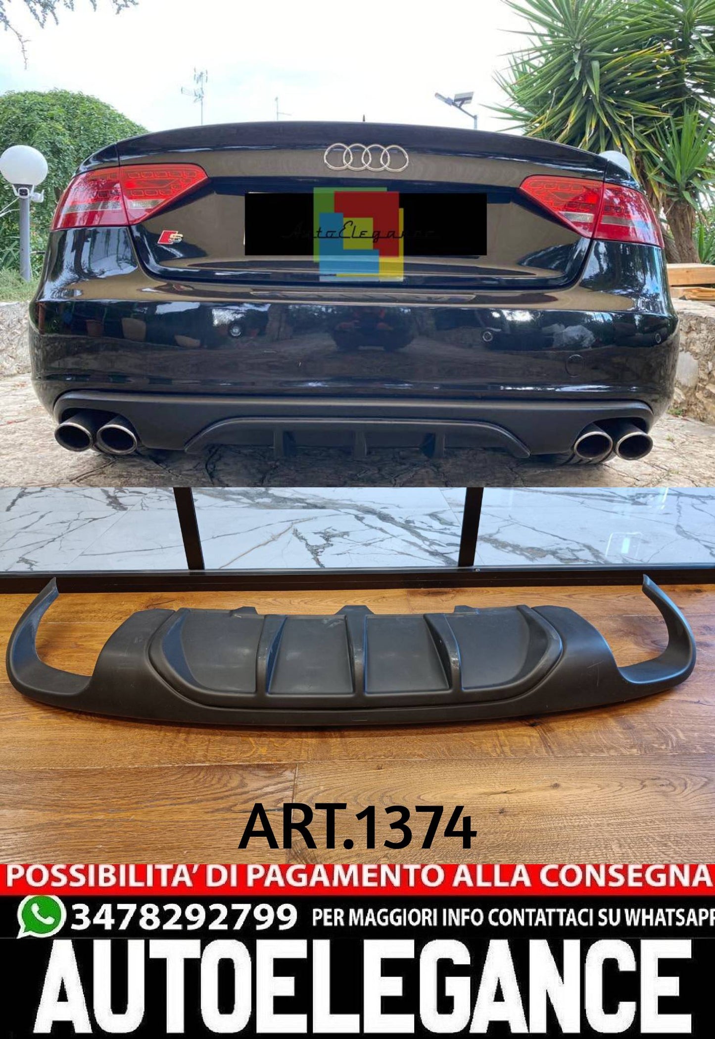 DIFFUSER SUITABLE FOR AUDI A5 2007-2011 SPORTBACK STANDARD 2+2 LOOK DTM RAW