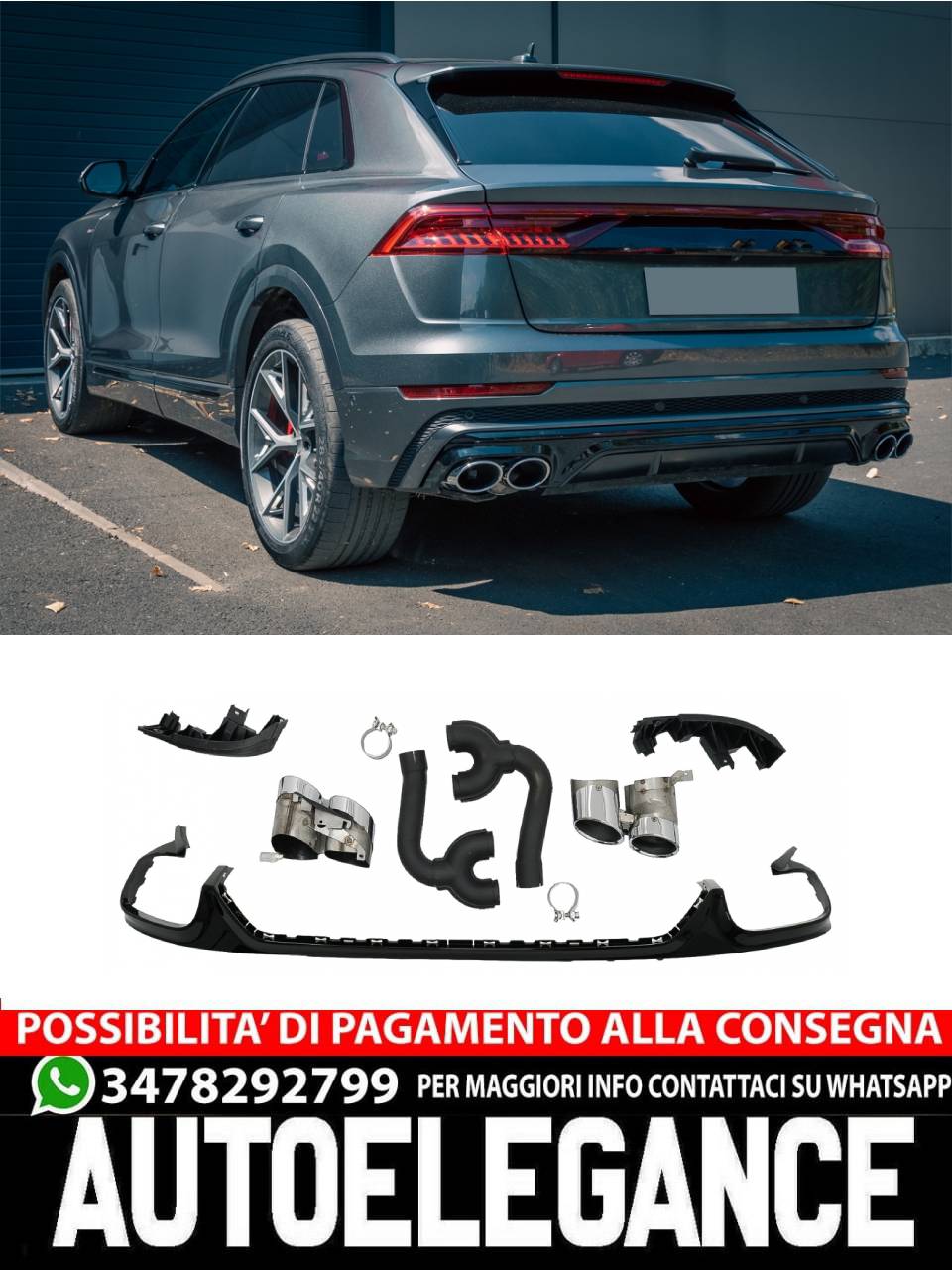 Spoiler posteriore Mantovana Diffusore Doppia Uscita adatto per Audi Q8 (2018-)