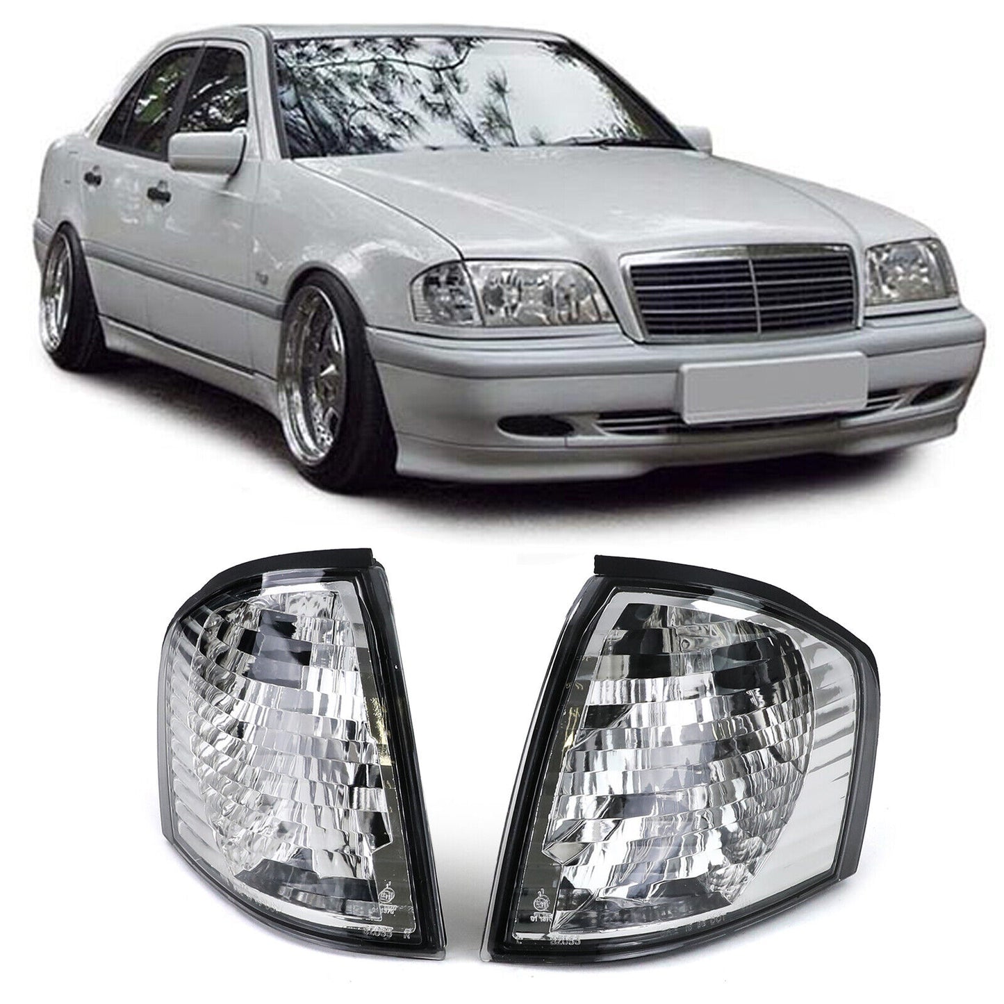Clear Glass Chrome Turn Signal Light Fits Mercedes W202 C-Class 93-00