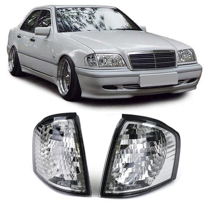 Clear Glass Chrome Turn Signal Light Fits Mercedes W202 C-Class 93-00