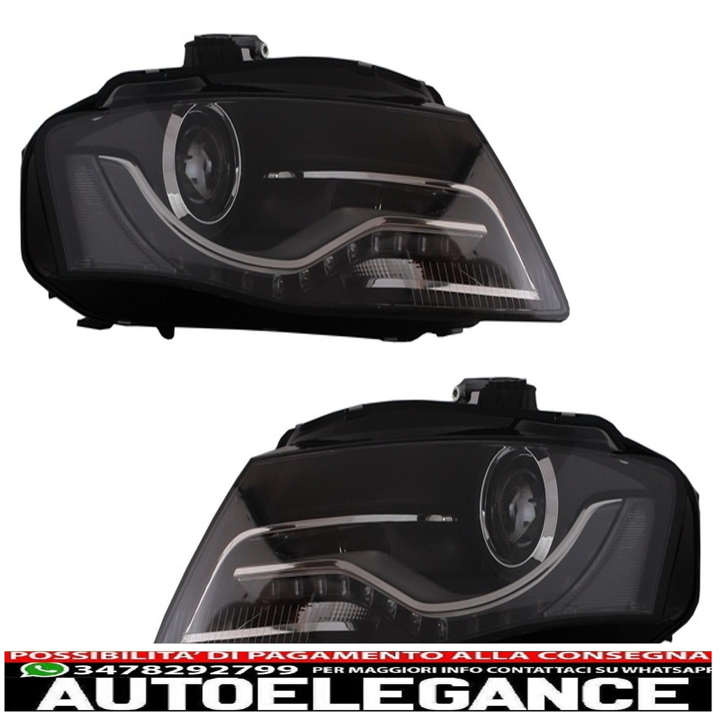 led drl headlights suitable for audi a4 b8 8k avant (2008-2011) with black/smoke led rear lights 