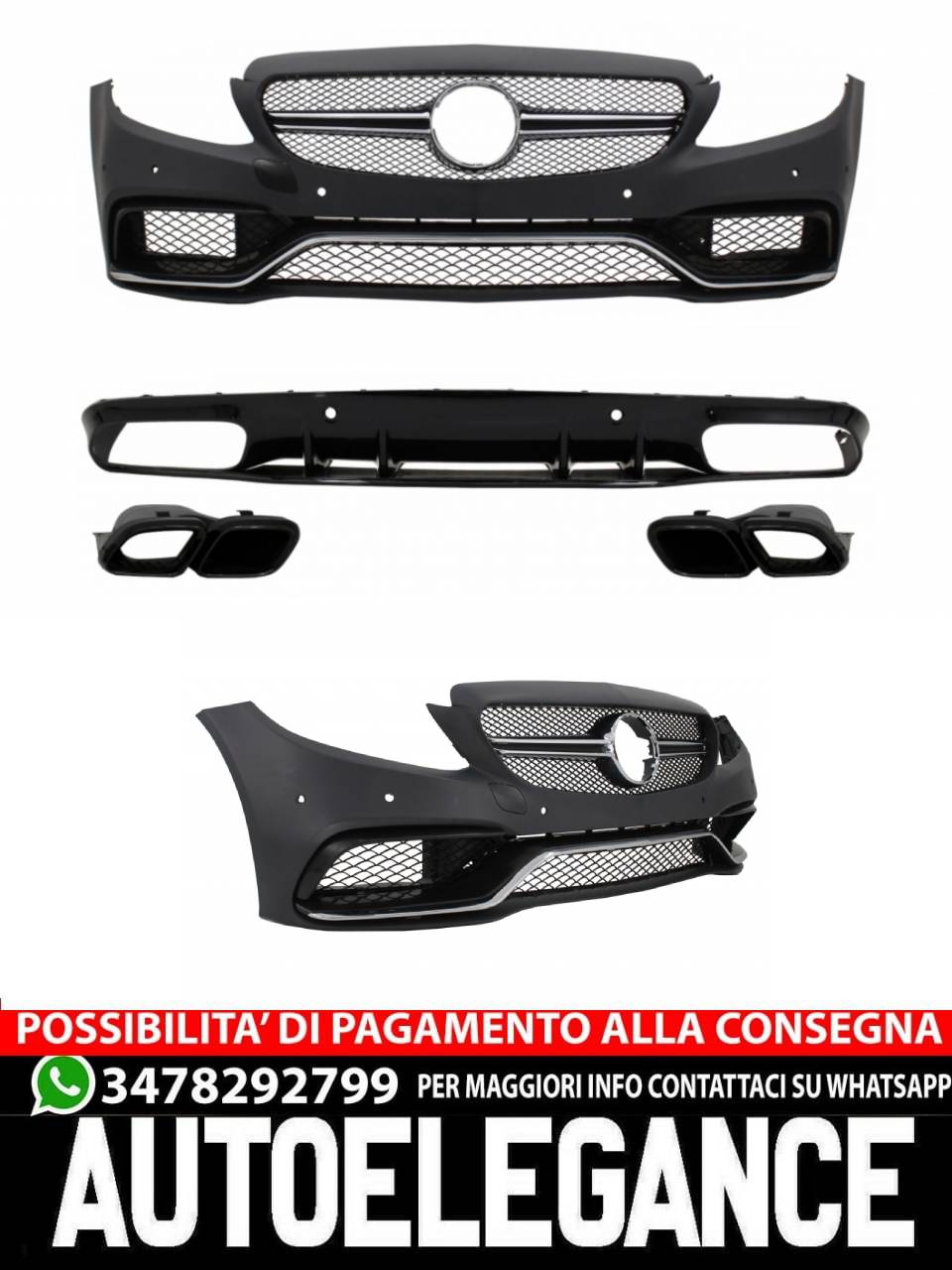 Front Bumper Suitable for Mercedes C-Class C205 A205 Cabriolet (2014-2019) 