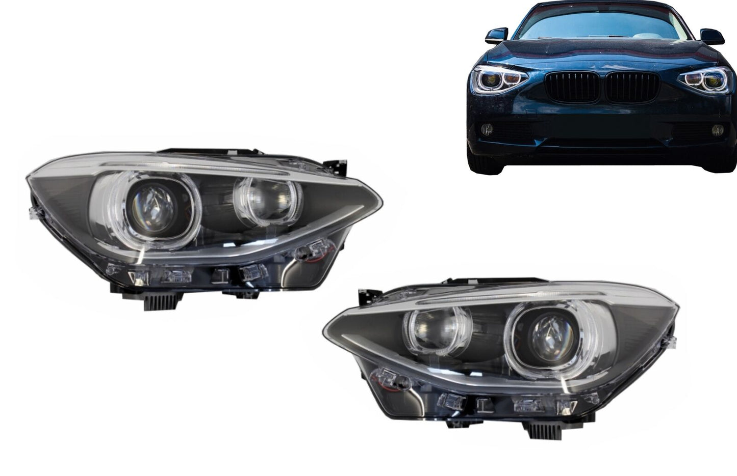 LED DRL Angel Eye Headlights for BMW 1 Series F20 F21 2011-2014 Black Light