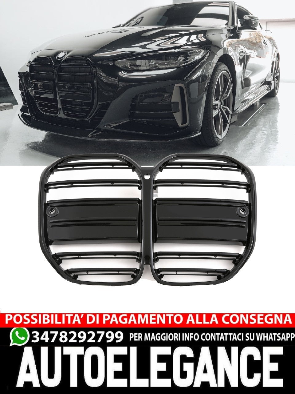 ADATTO PER BMW SERIE 4 G22 G23 GRIGLIA SPORTIVA NERO LUCIDO