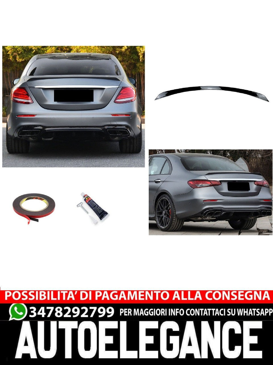SPOILER POSTERIORE LABBRO NERO LUCIDO adatto per MERCEDES W213 CLASSE E