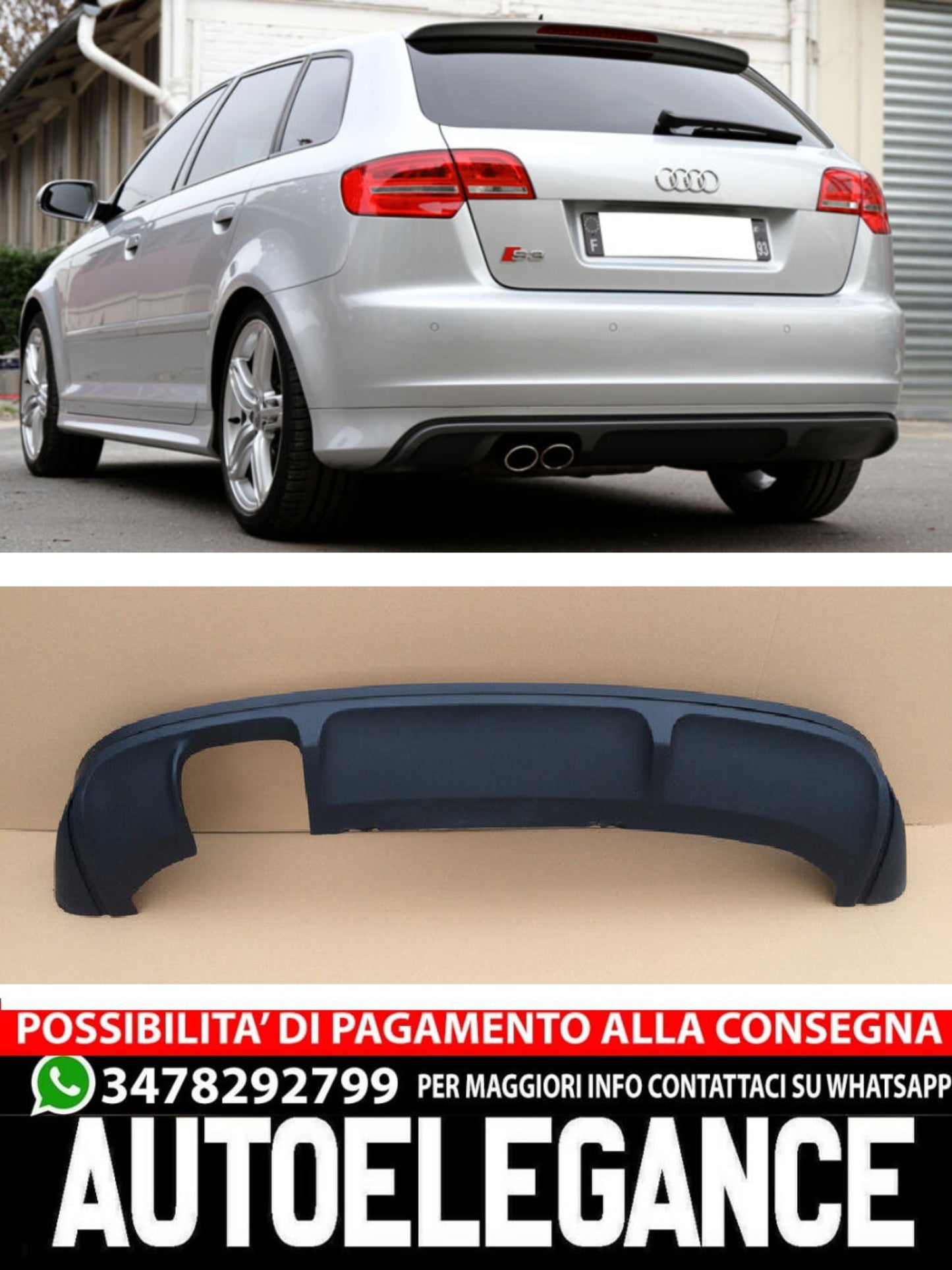 DIFFUSORE COMPATIBILE PER AUDI A3 8P SPORTBACK S3 LOOK