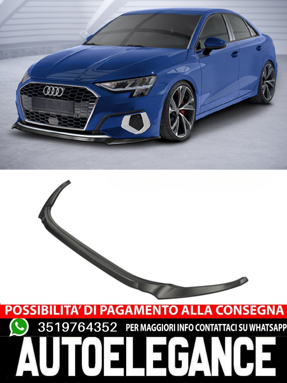 Spoiler splitter sottoparaurti con ABE per Audi A3 8Y