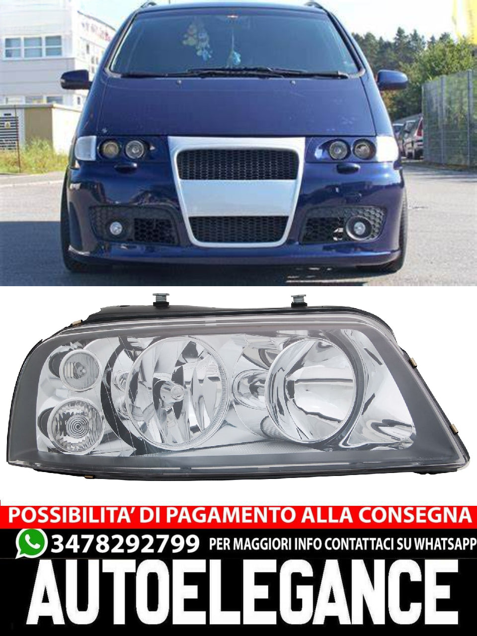 Headlight Set for VW Sharan 7M Seat Alhambra 7V Black LWR Engine H1 H7 