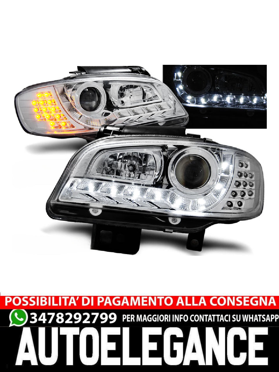 FARI ANTERIORI DAYLIGHT CHROME per SEAT IBIZA/CORDOBA 09.99-03.02