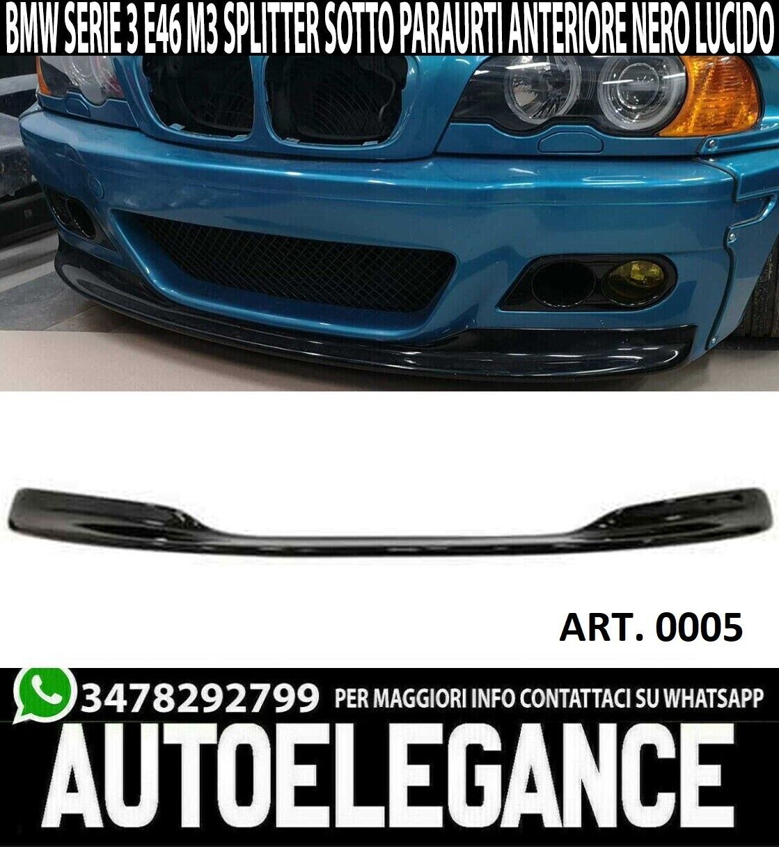 BMW 3 SERIES E46 M3 UNDER FRONT BUMPER SPLITTER GLOSS BLACK
