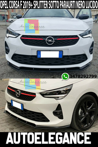 OPEL CORSA F FRONT BUMPER BLADE IN ABS SPORTS LOOK BLACK SPLITTER