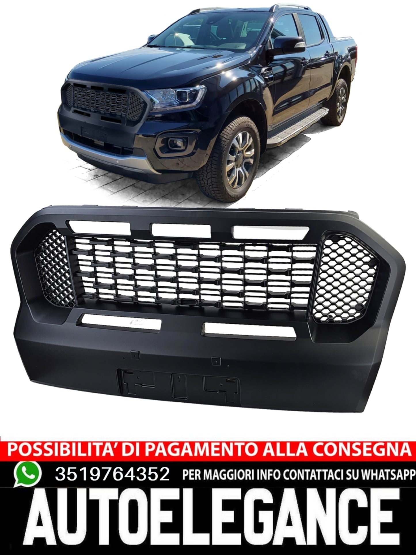 Griglia a nido d'ape Performance nera adatta per Ford Ranger T8 19-23 2.0 TDCi