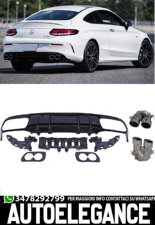 REAR DIFFUSER + CHROME EXHAUSTS LOOK C43 AMG SUITABLE FOR MERCEDES C205 A205
