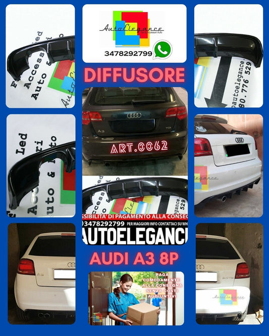 DIFFUSER SUITABLE FOR AUDI A3 8P 2008-2012 3/5 DOORS RS3 LOOK GLOSSY BLACK 