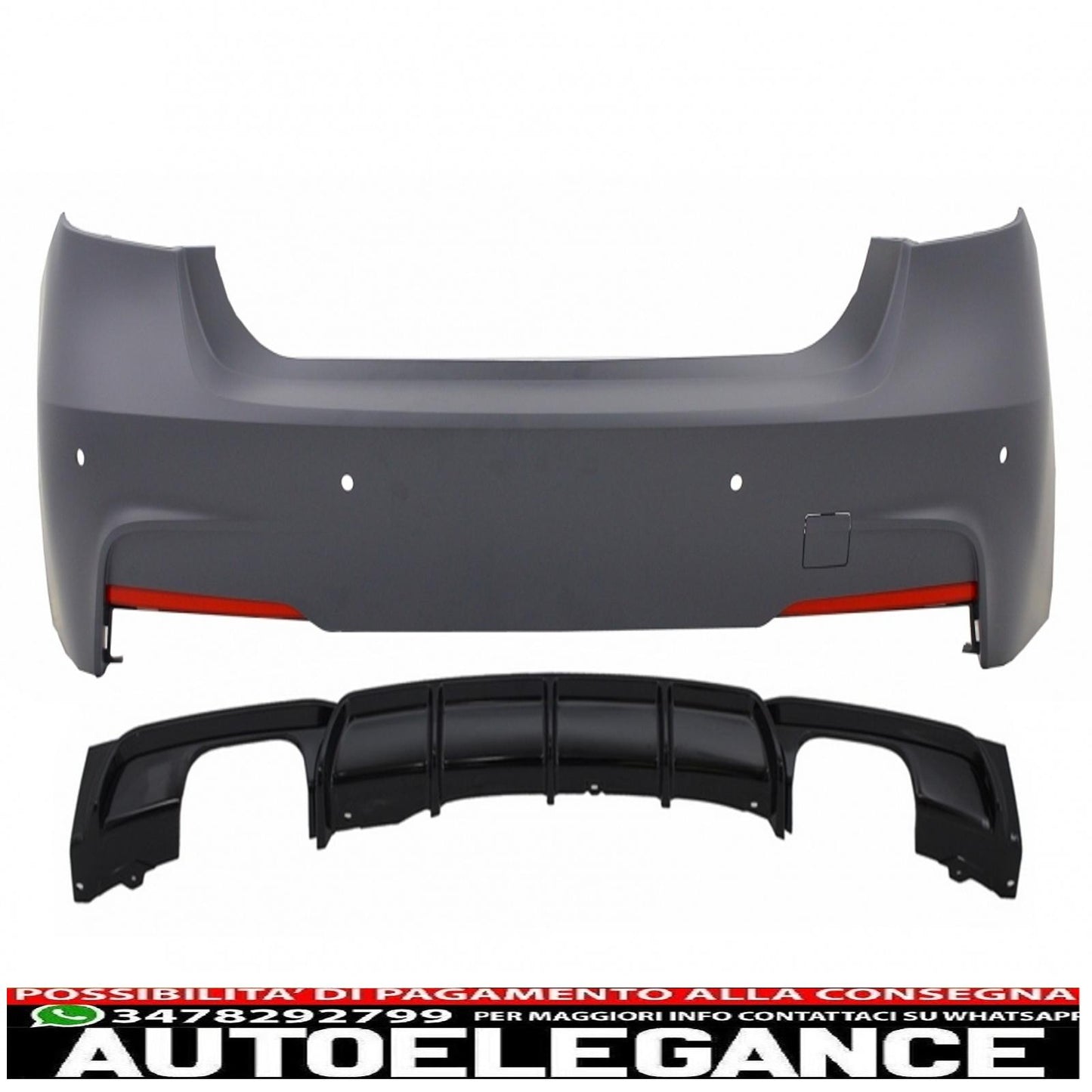 paraurti posteriore con diffusore a doppia uscita e sistemi di scarico adatti per BMW Serie 3 F30 (2011-up) Performance Design
