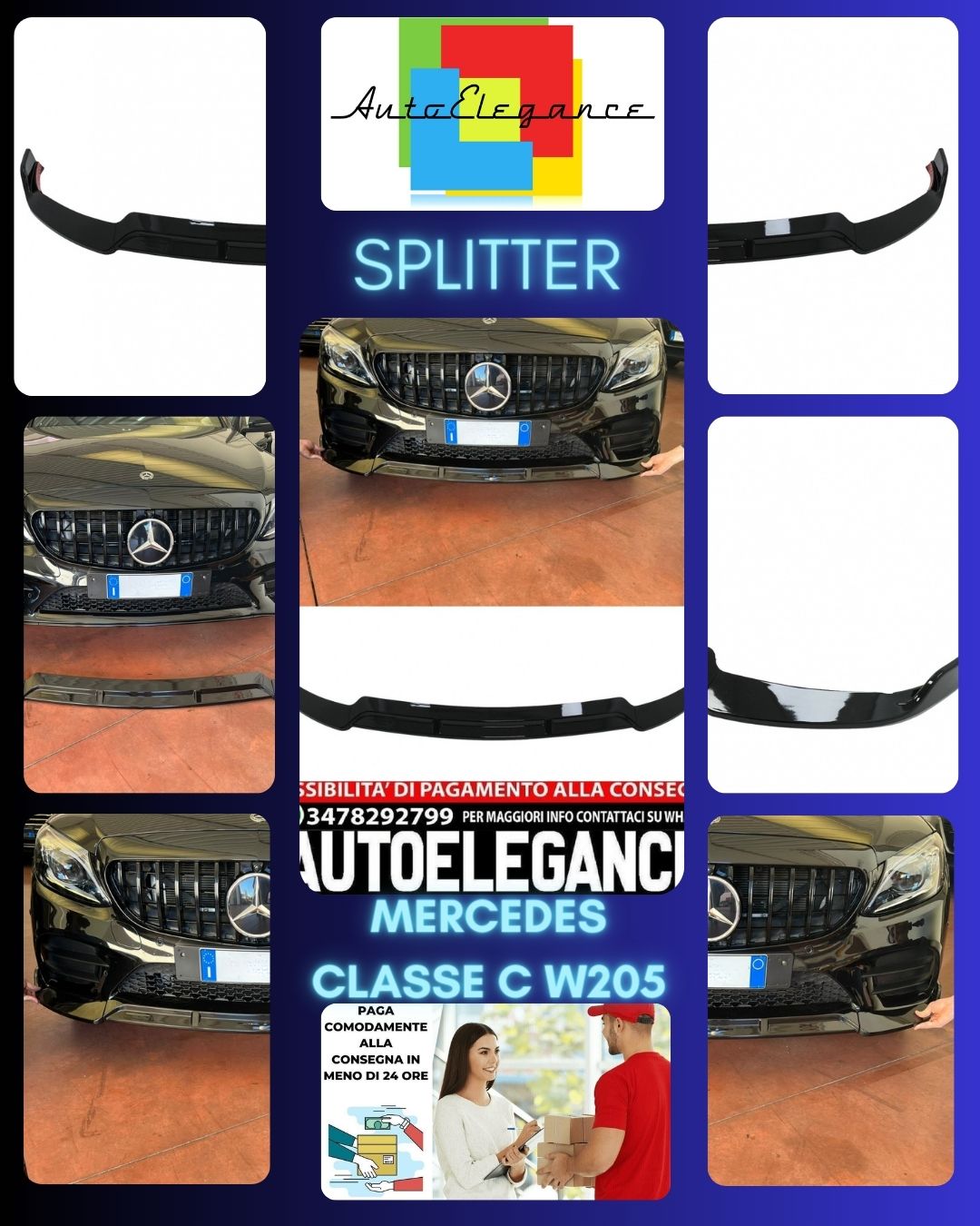 SPLITTER ADATTO PER MERCEDES CLASSE C W205 (2019-2021) NERO LUDICO LOOK SPORTIVO