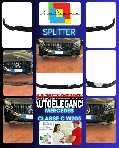 SPLITTER ADATTO PER MERCEDES CLASSE C W205 (2019-2021) NERO LUDICO LOOK SPORTIVO